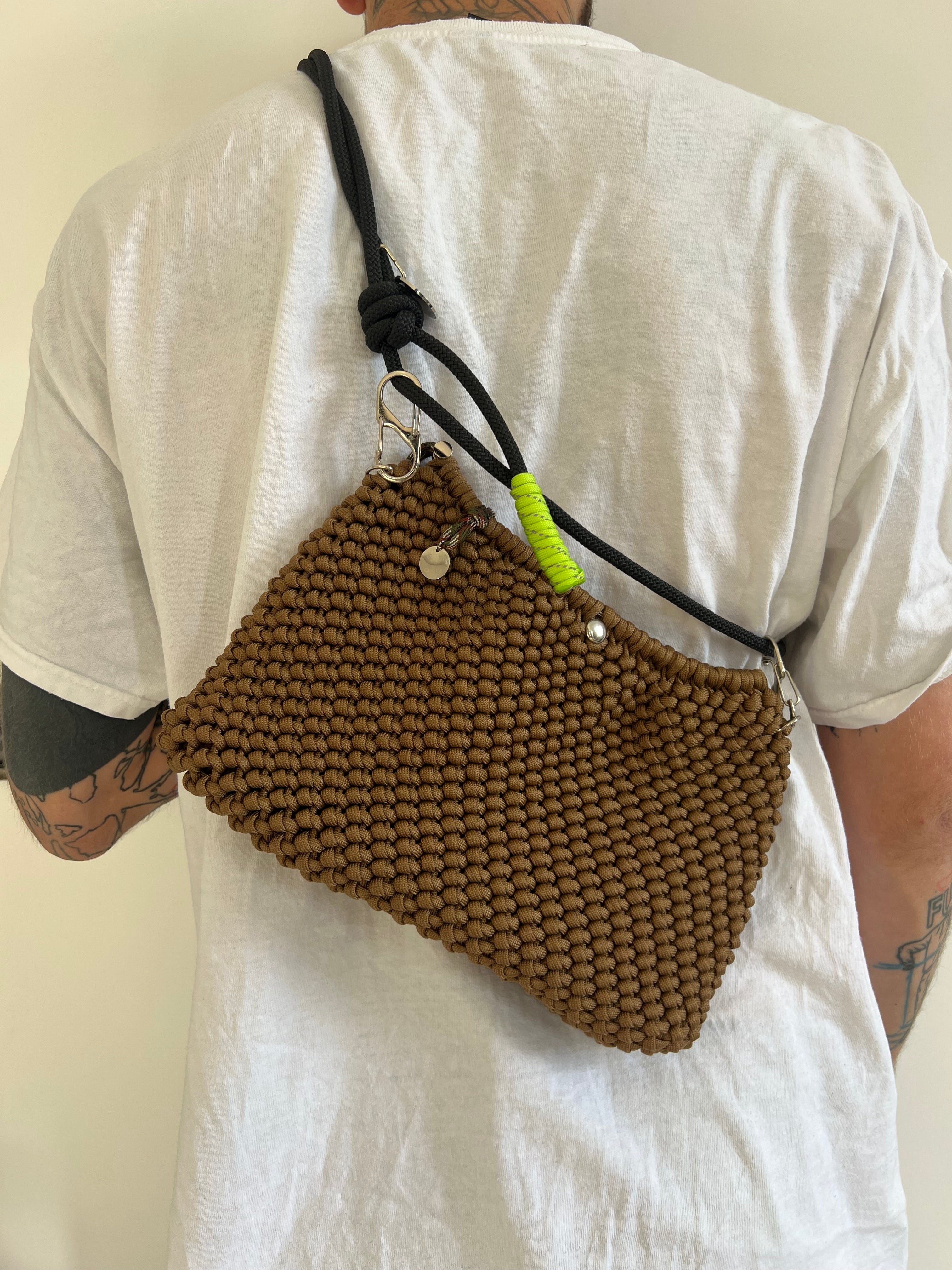 Brown and neon cycle bag